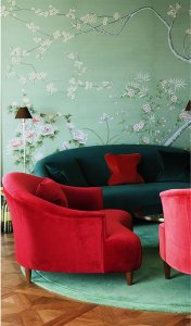 tosca green background silk wallcoverings for living room with custom orieantal flower design