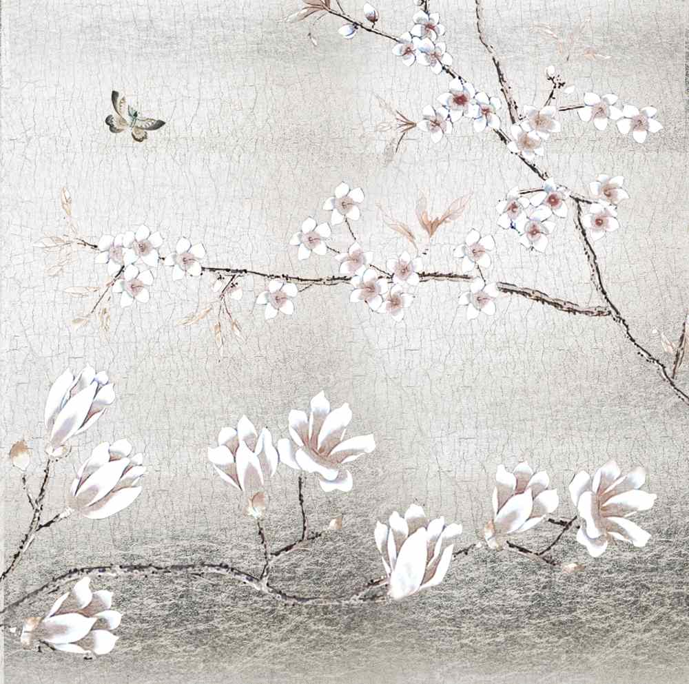 Collezione Oriental Flowers: Tessuto da Parato Dipinto a Mano • Misha Collezione Oriental Flowers: Tessuto da Parato Dipinto a Mano • Misha