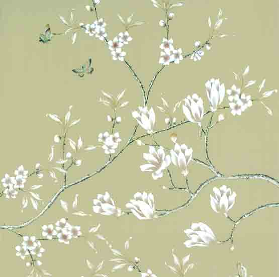 Collezione Oriental Flowers: Tessuto da Parato Dipinto a Mano • Misha