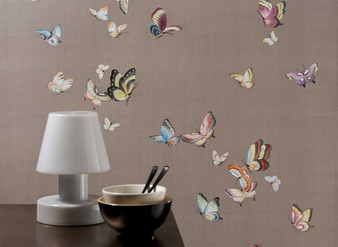 beautiful hand painted butterflies details wallpaper on silk