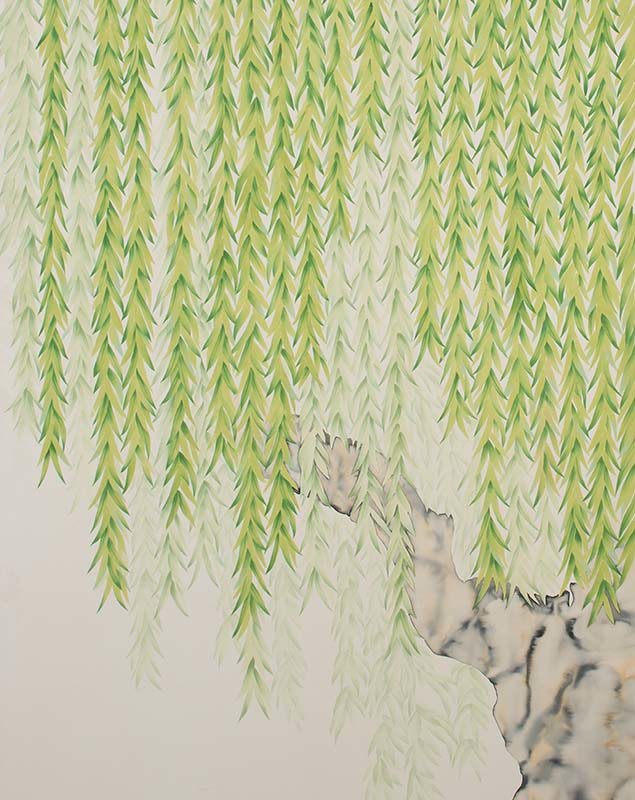 willow tree background hand painted silk wallpaper for bedroom