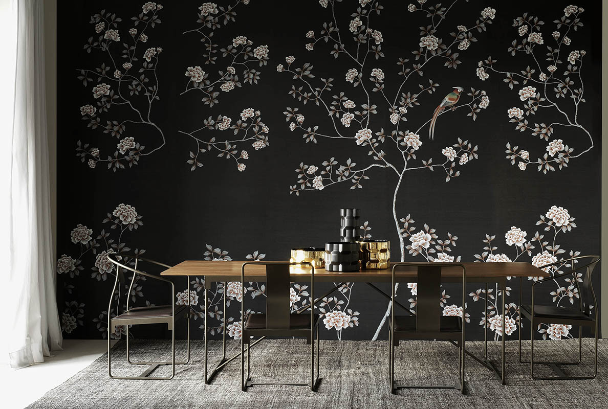 tessuto da parati con disegno standard moonlight peonies per catalogo Driade