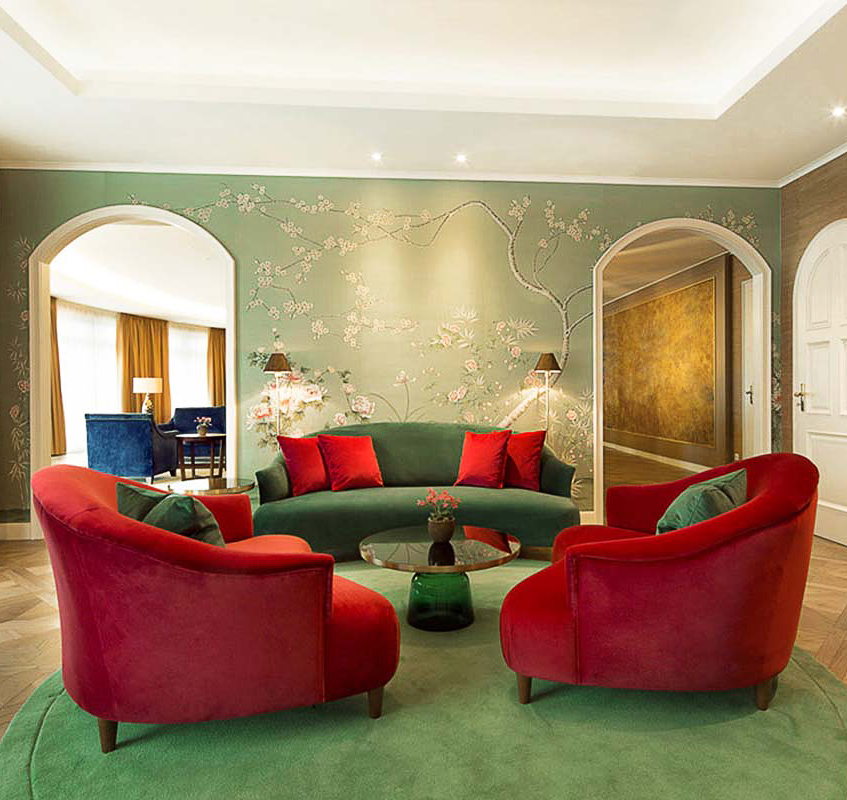 custom chinoiserie silk wallapaper for lounge hotel kempinski