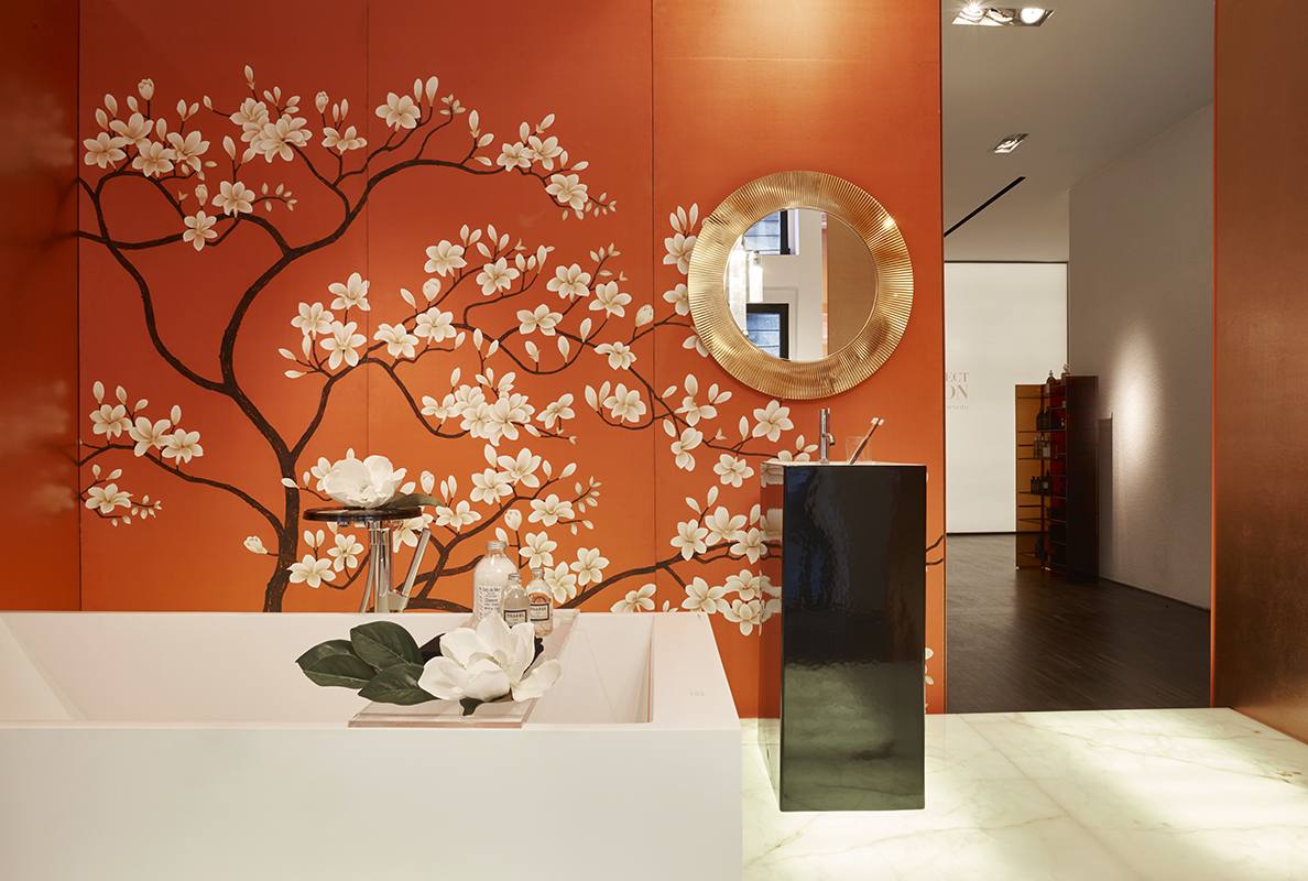 Kartell by Laufen project Japanese style wallcoverings tree and flower suitable for bathroom