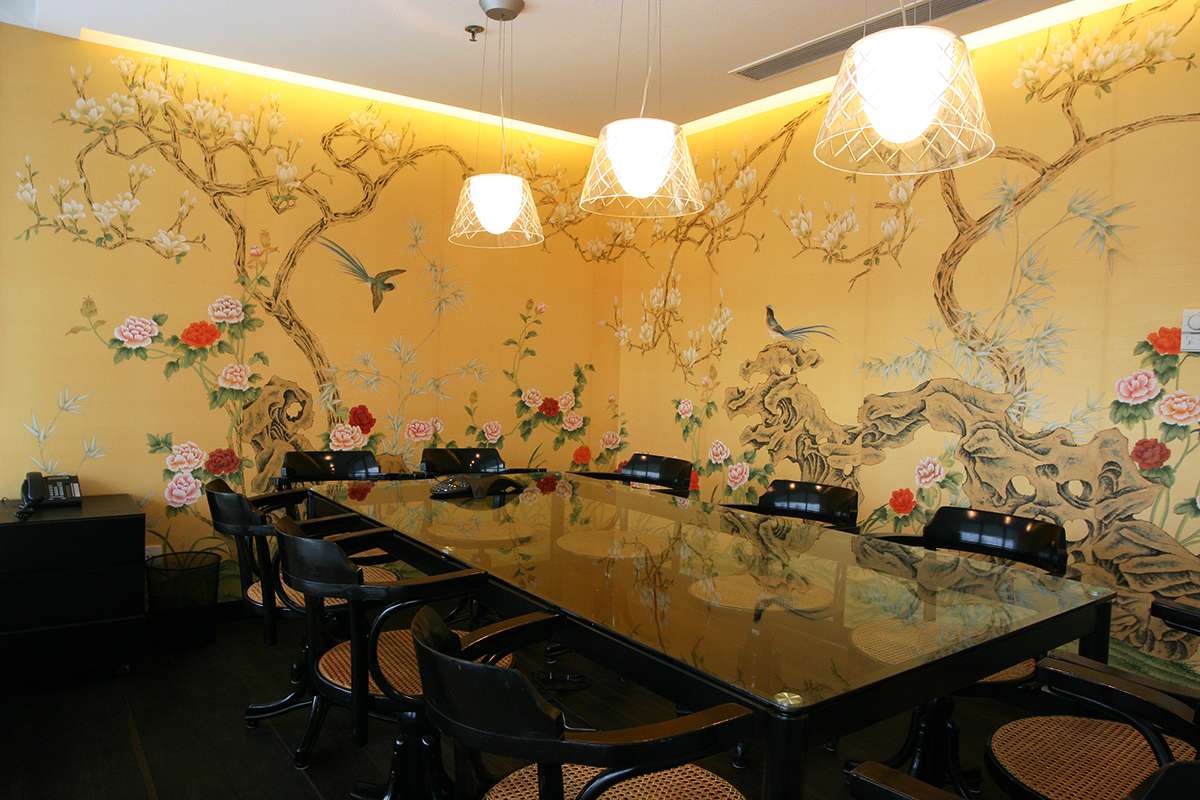 Chinoi serie garden and flower silk wallcoverings for meeting room and office