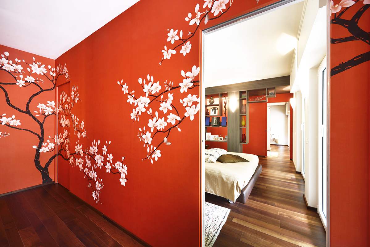 beautiful japanese tree with flower wallcoverings for bedroom