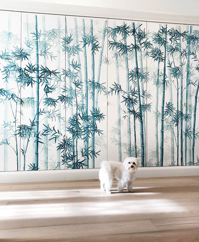 japanese bamboo style wallcoverings on silk for bedroom and wardrobe