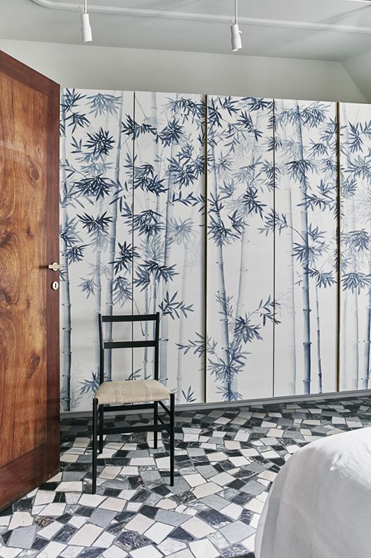 wallcoverings for wardrobe with japanese style bamboo forrest on silk