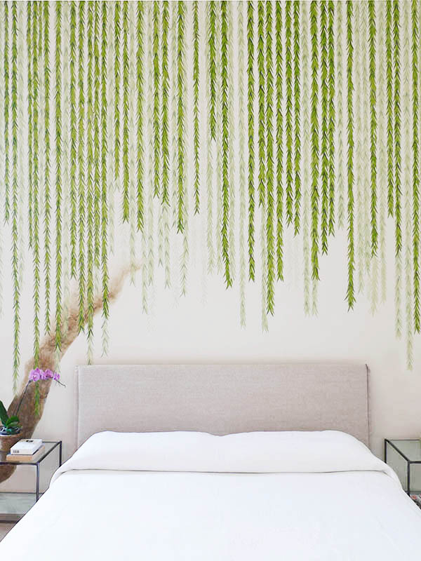 bedroom wallcoverings with willow tree pattern on white background