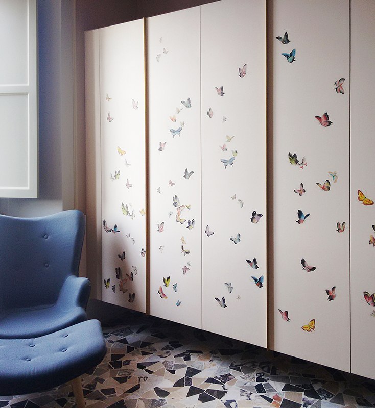 custom design Butterflies silk wallcoverings for closet and wardrobe cover