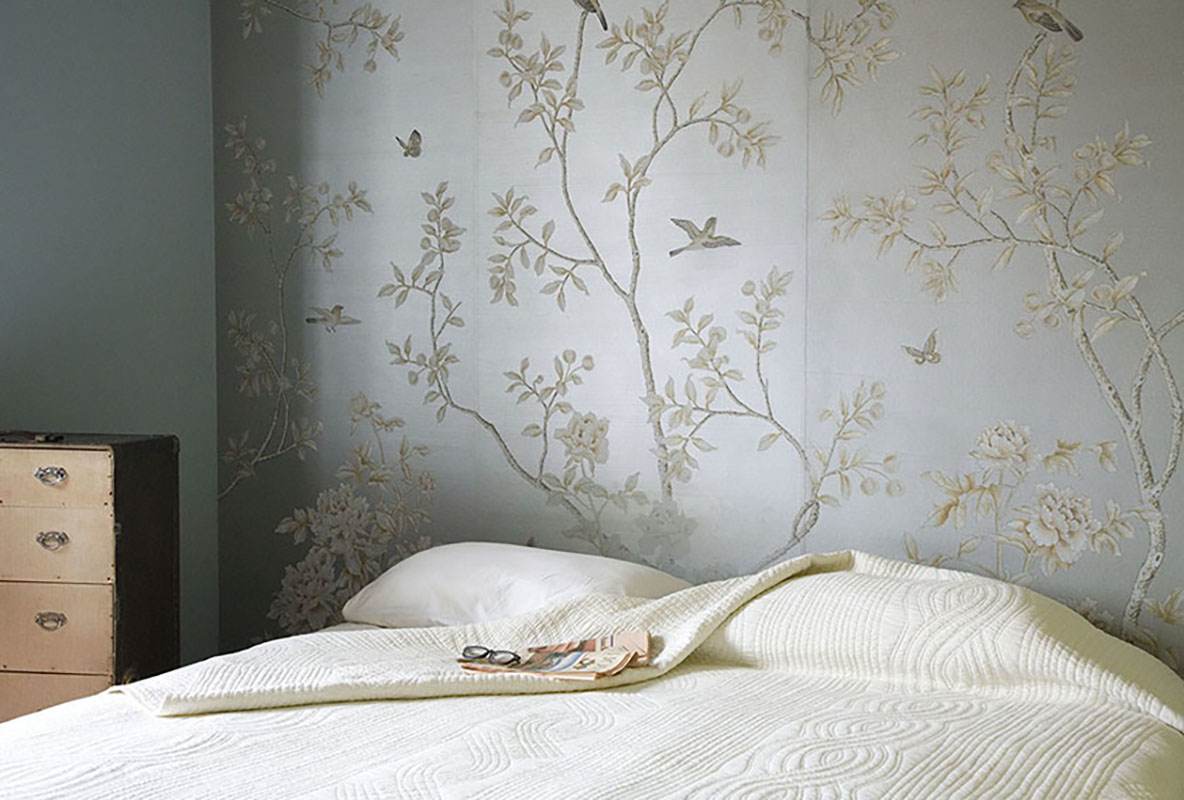 chinese winter garden wallcoverings on silver brused silk wallpaper for bedroom