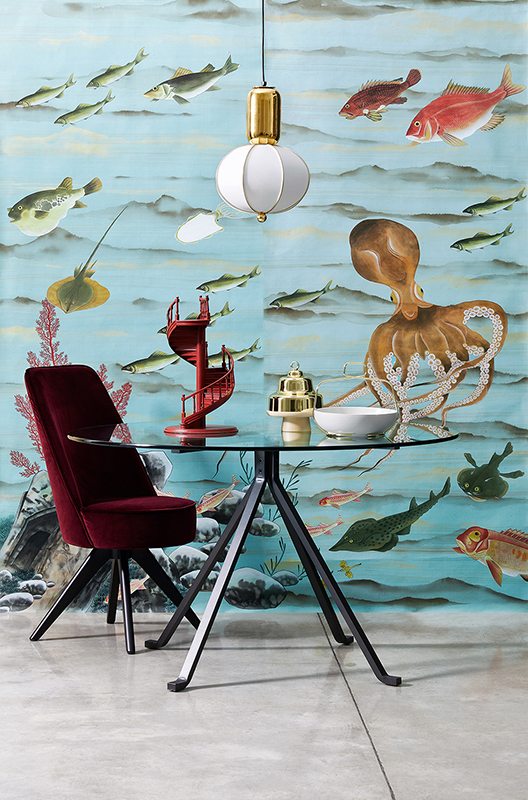 beautiful sea creatures like octopus and fish silk wallcoverings with blue background wallpaper