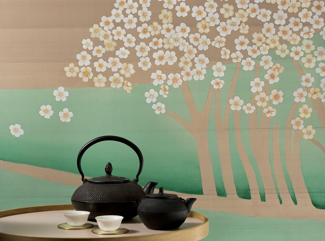tree and flower landscape silk wallpaper with japanese style