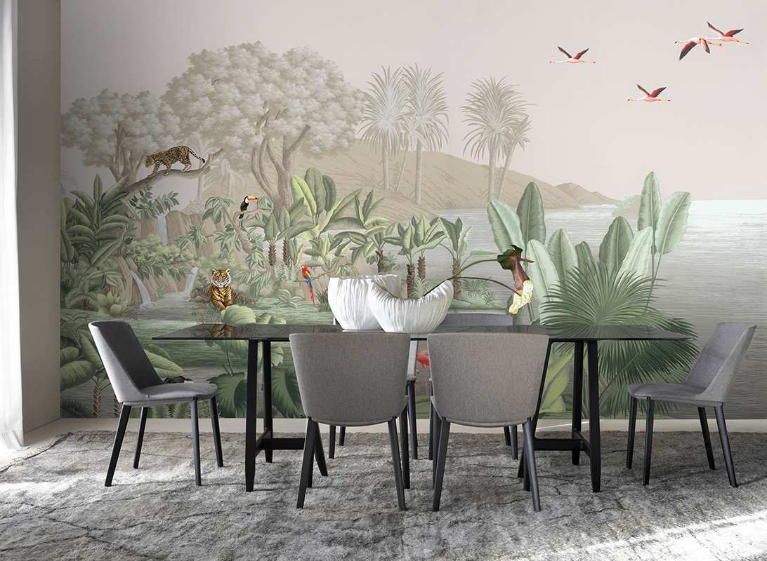 monochrome wallcoverings for driade with safari design from tour des voyages collection for living room