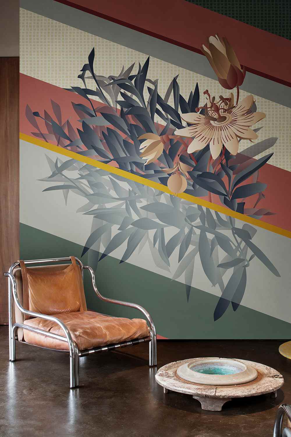 Passiflora wallcoverings for living room in Citrina colour way